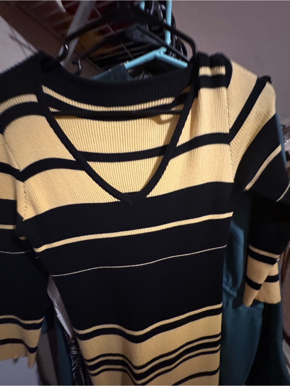 Striped V-Neck Women’s Sweater Dress - Black & Yellow